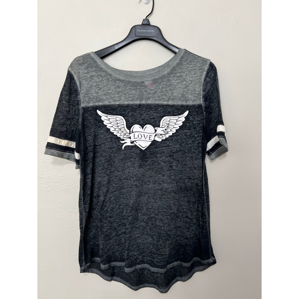 Paper Thin Heather Gray White Stripes Short‎ Sleeve Football Wings T Shirt Large